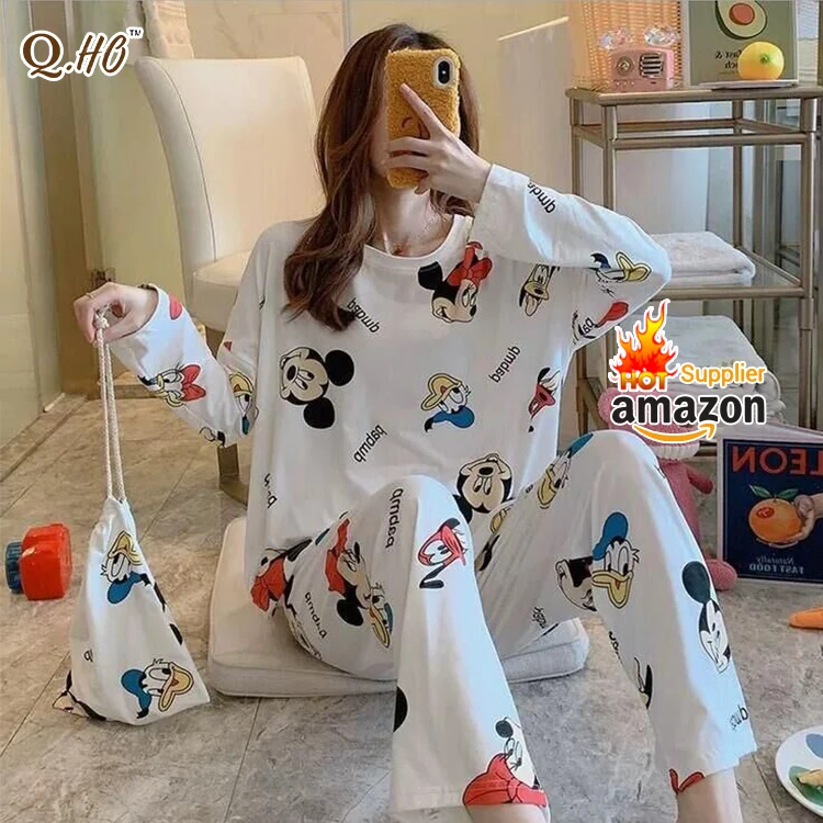 Summer Milk Silk women's sleepwear Skirt Round Neck Cartoon Cute Printing Women Long Sleeve Pajamas, Pink,green,white
Summer Milk Silk women's sleepwear Skirt Round Neck Cartoon Cute Printing Women Long Sleeve Pajamas, Pink,green,white