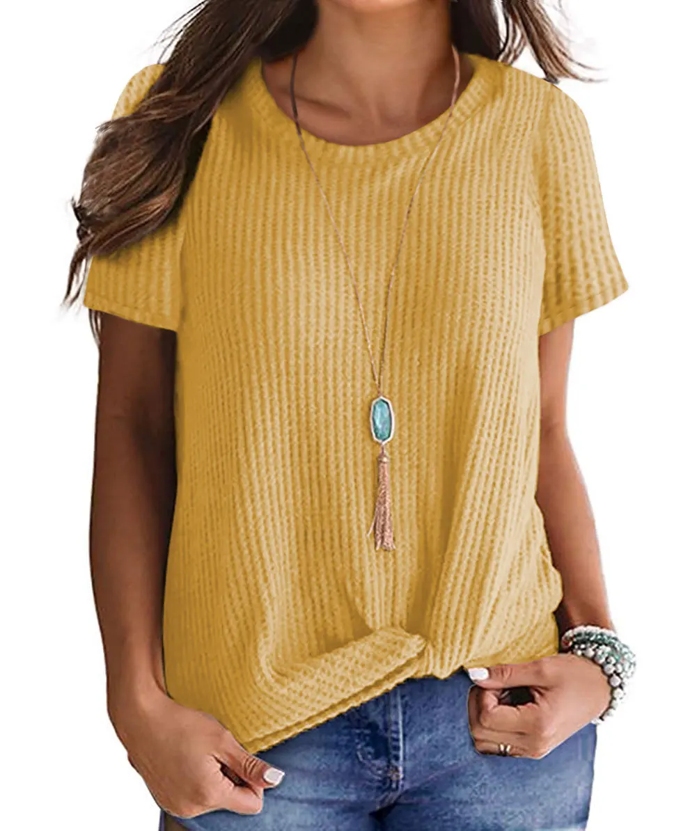 wholesale Amazon Waffle Twisted Short Sleeve Round Neck T-Shirt oversize solid sweater blouse ladies loose dress
wholesale Amazon Waffle Twisted Short Sleeve Round Neck T-Shirt oversize solid sweater blouse ladies loose dress