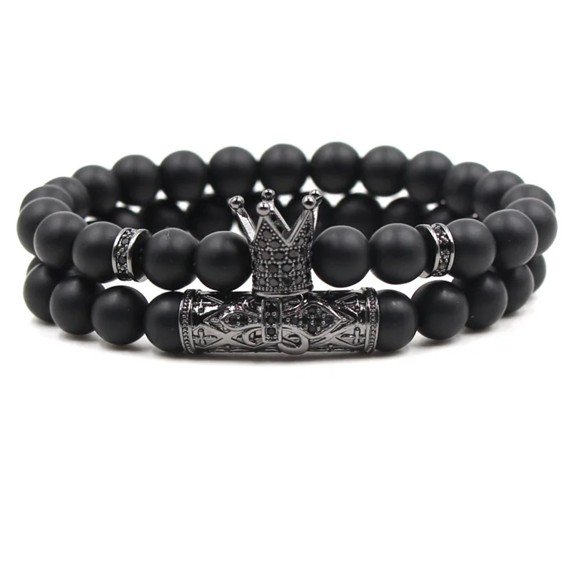 Hotselling 2Pcs/Set King Crown Couple Bracelet Natural Black Stone Micro Pave CZ Crown Bracelet Set, As picture show
Hotselling 2Pcs/Set King Crown Couple Bracelet Natural Black Stone Micro Pave CZ Crown Bracelet Set, As picture show