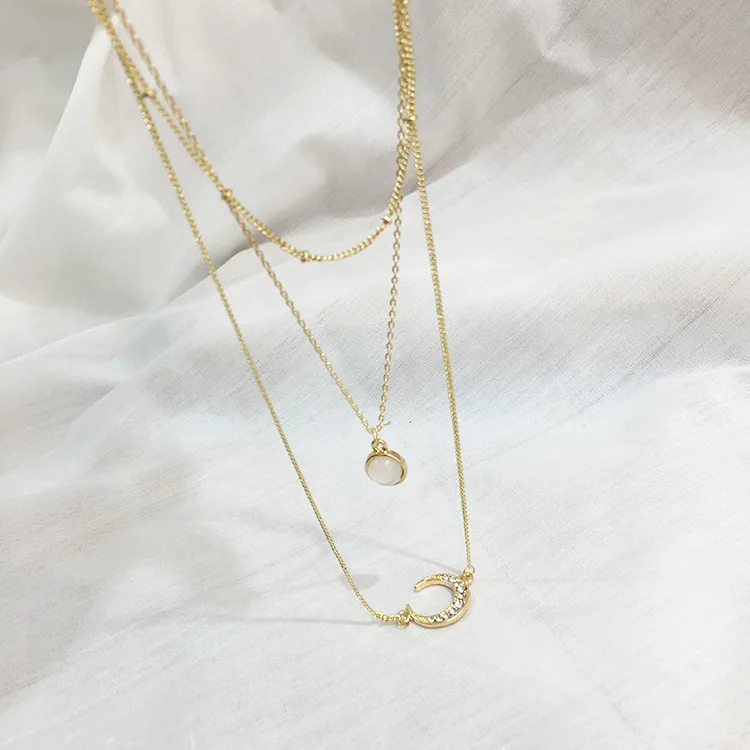 women female cat eye stone crystal rhinestone moon pendant charm necklace triple layer chic delicate real gold plated necklace, Picture
women female cat eye stone crystal rhinestone moon pendant charm necklace triple layer chic delicate real gold plated necklace, Picture