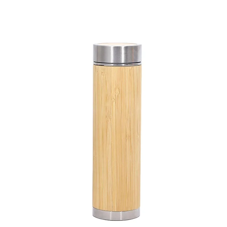 

Travel bamboo tumbler tea cup water bottle thermo with led temperature display lid tea stainer, Customized color acceptable