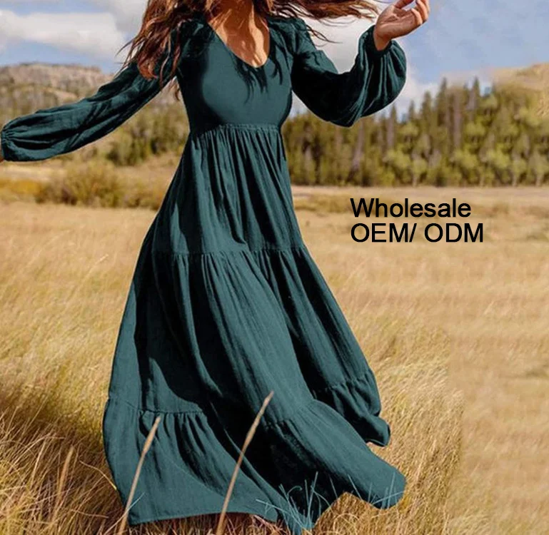 New Women Long Sleeve Midi Calf Length Plain Green Pleated High Waist Casual Dresses Vestidos, Customized color
New Women Long Sleeve Midi Calf Length Plain Green Pleated High Waist Casual Dresses Vestidos, Customized color
