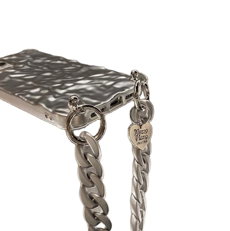 Cold wind silver aluminum foil phone case with gold chain necklace metal hand chain for iPhone, 1 color 
Cold wind silver aluminum foil phone case with gold chain necklace metal hand chain for iPhone, 1 color