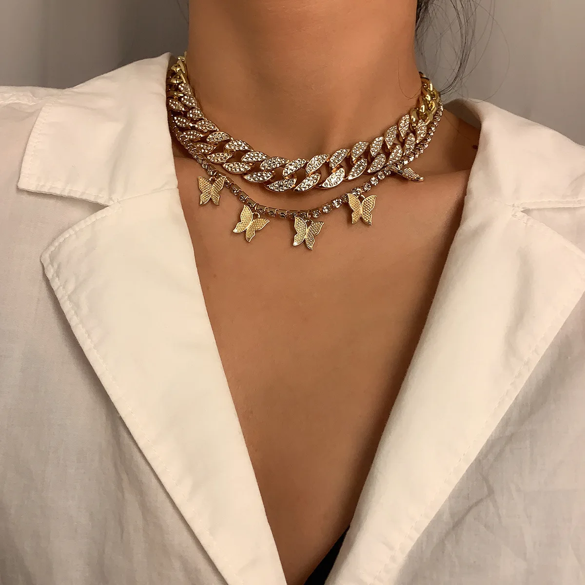 JUHU 2021 exaggerated diamond fashion hip hop punk butterfly cuban chain necklace personality chain butterfly necklace wholesale, Gold
JUHU 2021 exaggerated diamond fashion hip hop punk butterfly cuban chain necklace personality chain butterfly necklace wholesale, Gold