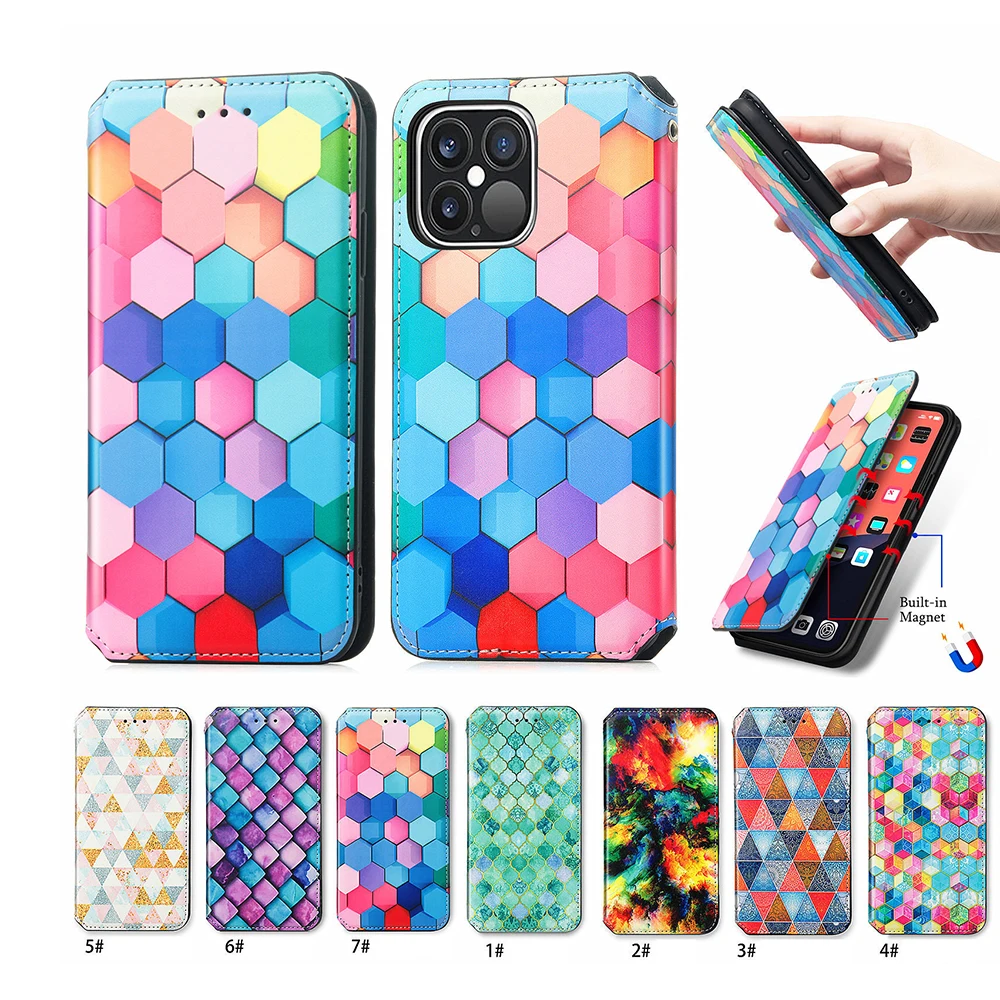 Hot Selling 3D Geometric Colorful Painted Magnetic Flip Card Holder Mobile Phone Bags & Cases for iPhone 13 12 11 Pro Max, 10 colors
Hot Selling 3D Geometric Colorful Painted Magnetic Flip Card Holder Mobile Phone Bags & Cases for iPhone 13 12 11 Pro Max, 10 colors