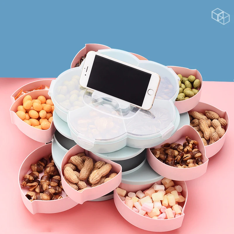 Safe materialflower-shaped rotating candy box with mobile phone holders Fruits storage organizer snack box for wedding party, Pink blue
Safe materialflower-shaped rotating candy box with mobile phone holders Fruits storage organizer snack box for wedding party, Pink blue