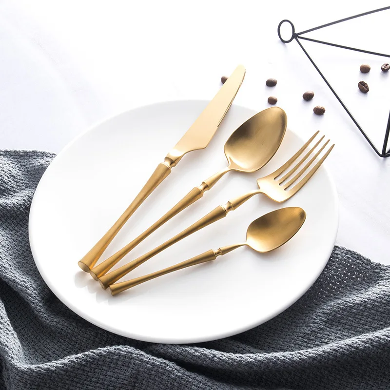High quality slim waist style pvd coating flatware stainless steel matte gold cutlery set, Customized
High quality slim waist style pvd coating flatware stainless steel matte gold cutlery set, Customized