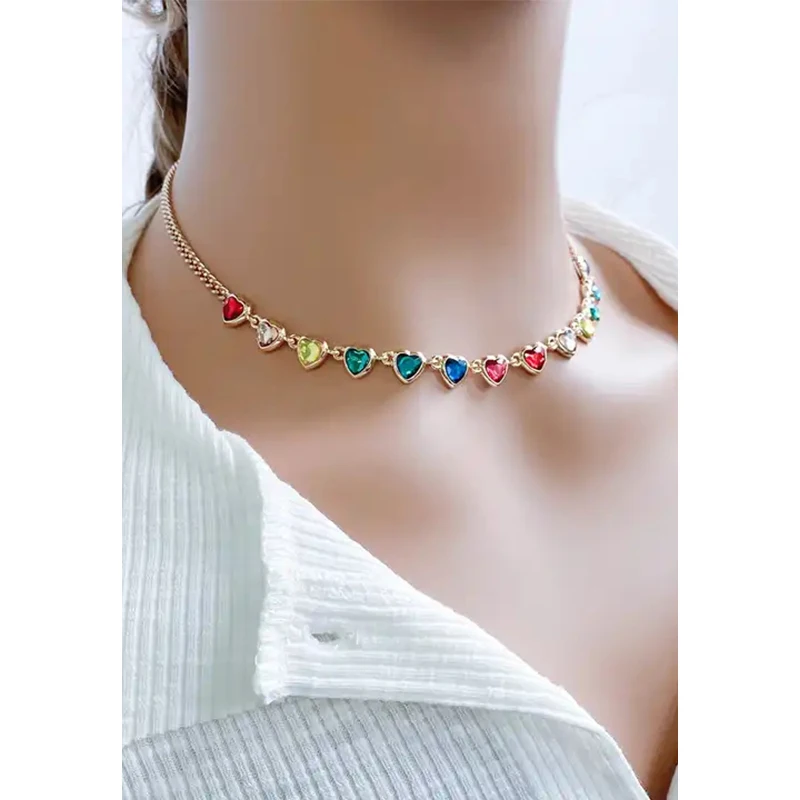 Jewelry brand customized diamond gemstone heart charms 18k gold plated choker Necklace for women
Jewelry brand customized diamond gemstone heart charms 18k gold plated choker Necklace for women
