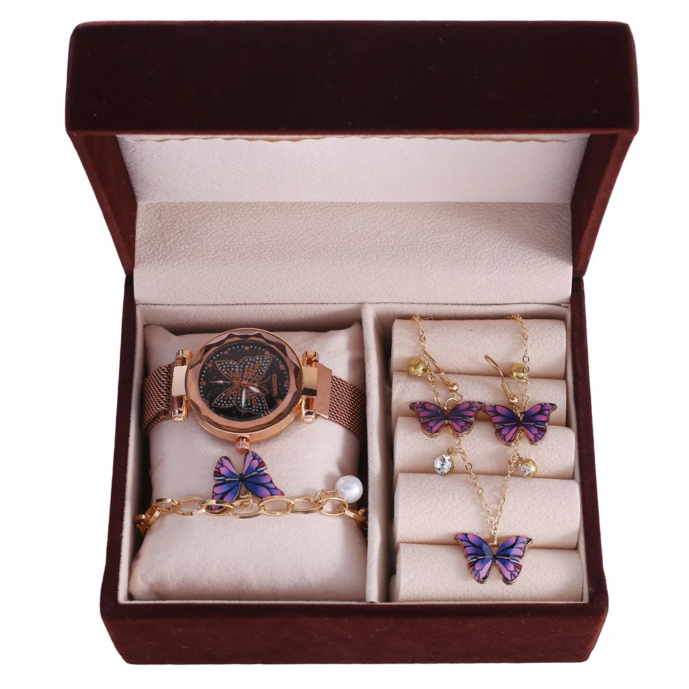 4pcs/set Butterfly watch jewelry set watch butterfly necklace bracelet eardrop Fashion Butterfly set jewelry gift box, Gold/silver/rose gold/black
4pcs/set Butterfly watch jewelry set watch butterfly necklace bracelet eardrop Fashion Butterfly set jewelry gift box, Gold/silver/rose gold/black