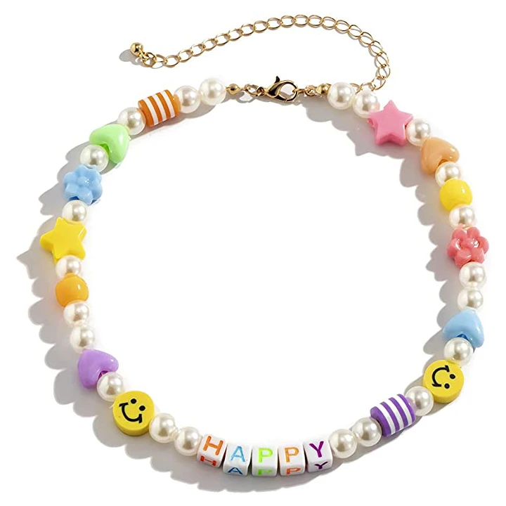 Boho Cute Handmade Choker Necklace Summer Rainbow Y2K Smiley Face Pearl Beads Necklace, Picture shows
Boho Cute Handmade Choker Necklace Summer Rainbow Y2K Smiley Face Pearl Beads Necklace, Picture shows