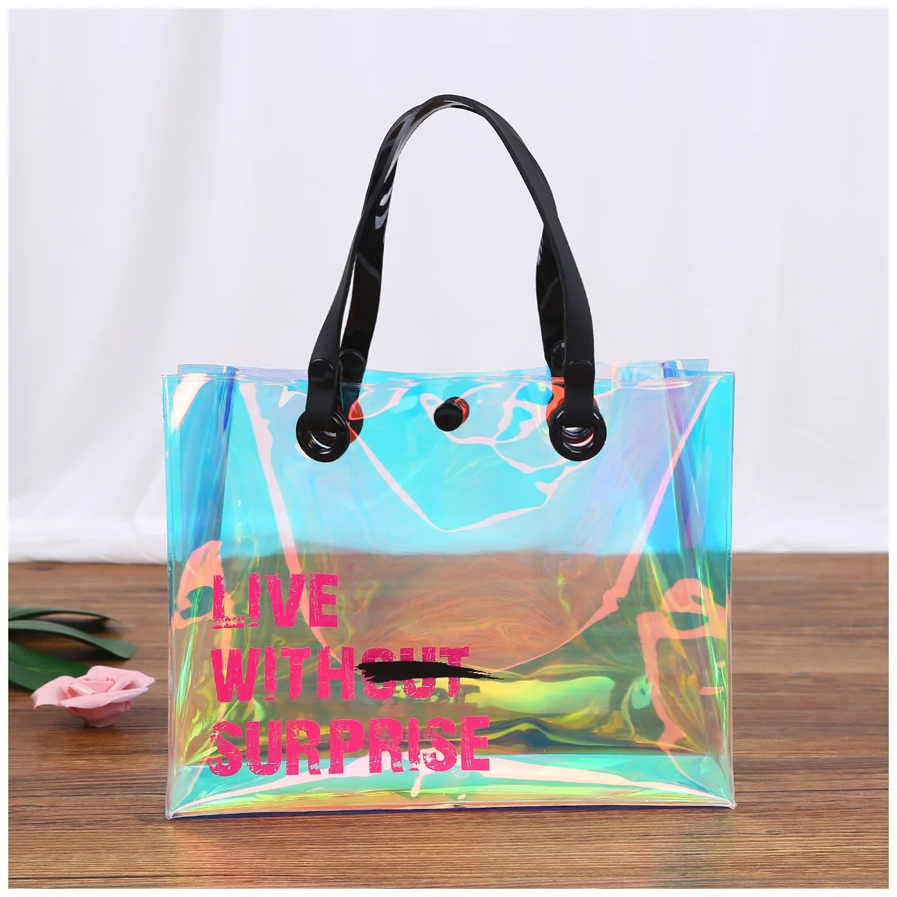 TUOSLAND Online shopping colorful laser PVC transparent holographic TPU jelly tote bag custom beach candy handbag for women, Laser /holographic
TUOSLAND Online shopping colorful laser PVC transparent holographic TPU jelly tote bag custom beach candy handbag for women, Laser /holographic
