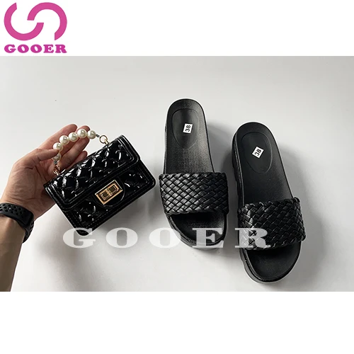 GOOER 2021 women's black chain platform sandals and bag sandle and purse set purse and sandal sets for women's, Picture
GOOER 2021 women's black chain platform sandals and bag sandle and purse set purse and sandal sets for women's, Picture