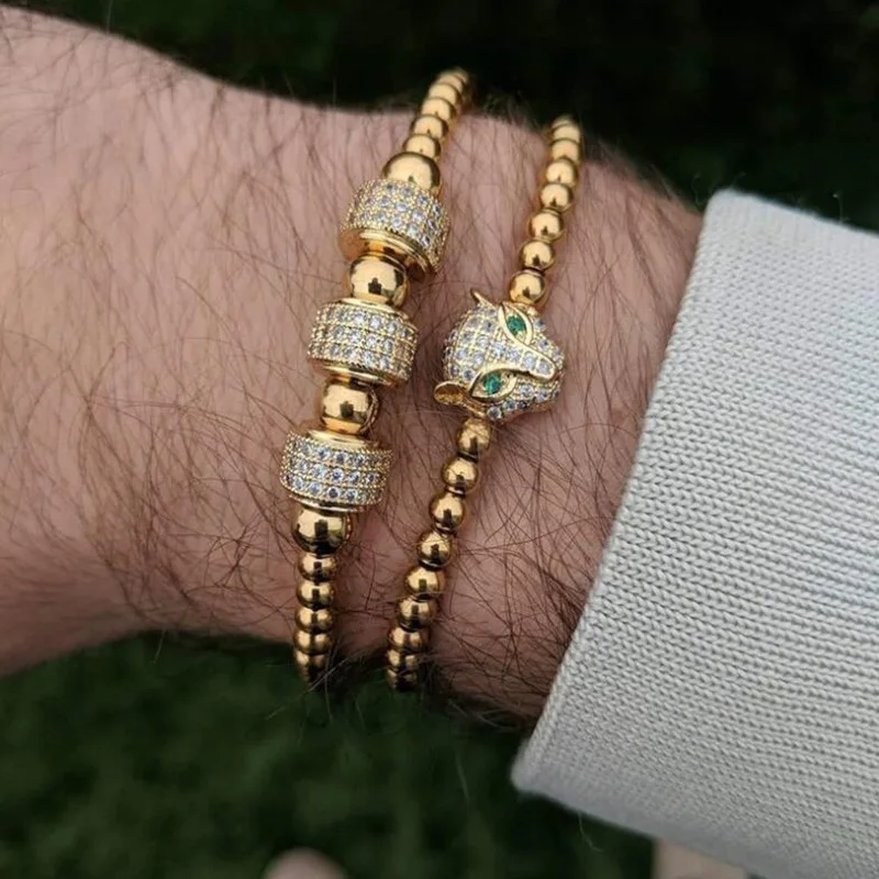 European Luxury Zirconia Leopard Head Charm Bracelet Braided Stretch Copper Beads Bracelets For Couples, As picture
European Luxury Zirconia Leopard Head Charm Bracelet Braided Stretch Copper Beads Bracelets For Couples, As picture