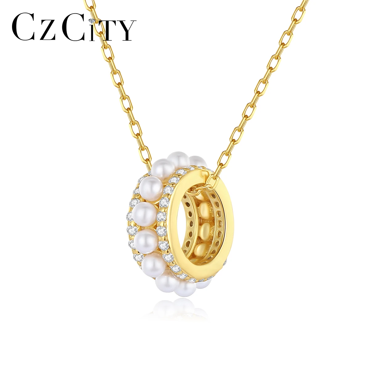 

CZCITY Silver 925 Cubic Zirconia Necklace Sterling Chain Charm Dainty Pendant Pearl Fine Jewelry Necklace