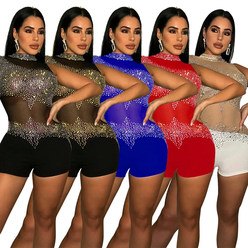 Boutique Clothing Women Mesh Rompers One Shoulder Ladies Clothes See Through Bodycon One Piece Rhinestone Short Jumpsuits Women
Boutique Clothing Women Mesh Rompers One Shoulder Ladies Clothes See Through Bodycon One Piece Rhinestone Short Jumpsuits Women