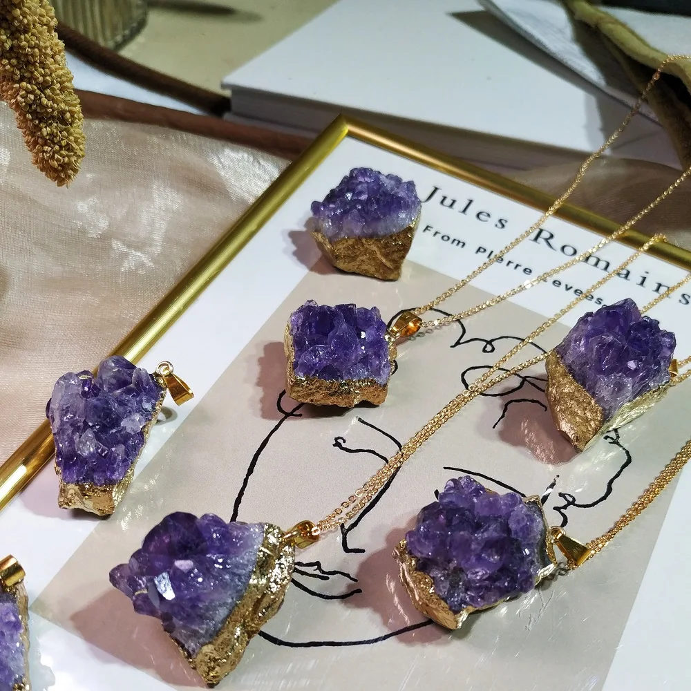 Gold Plated Amethyst Druzy Pendant Necklace Natural Stone Irregular Crystal Pendant Necklace
Gold Plated Amethyst Druzy Pendant Necklace Natural Stone Irregular Crystal Pendant Necklace
