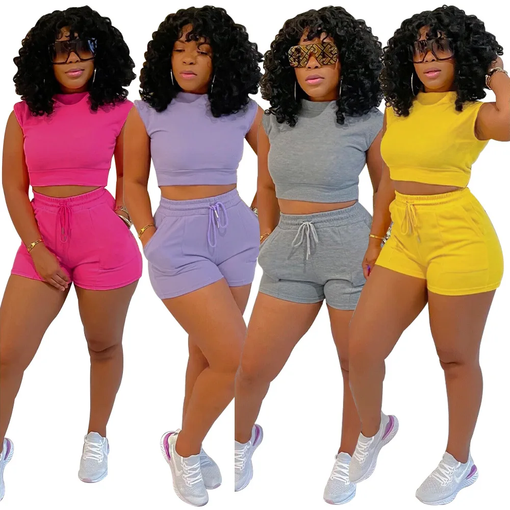 Summer Women Sweatsuit Set Tracksuit Solid Color Sleeveless Crop Top Shorts Suit Womens Fitness Jogging Two Piece Short Set
Summer Women Sweatsuit Set Tracksuit Solid Color Sleeveless Crop Top Shorts Suit Womens Fitness Jogging Two Piece Short Set