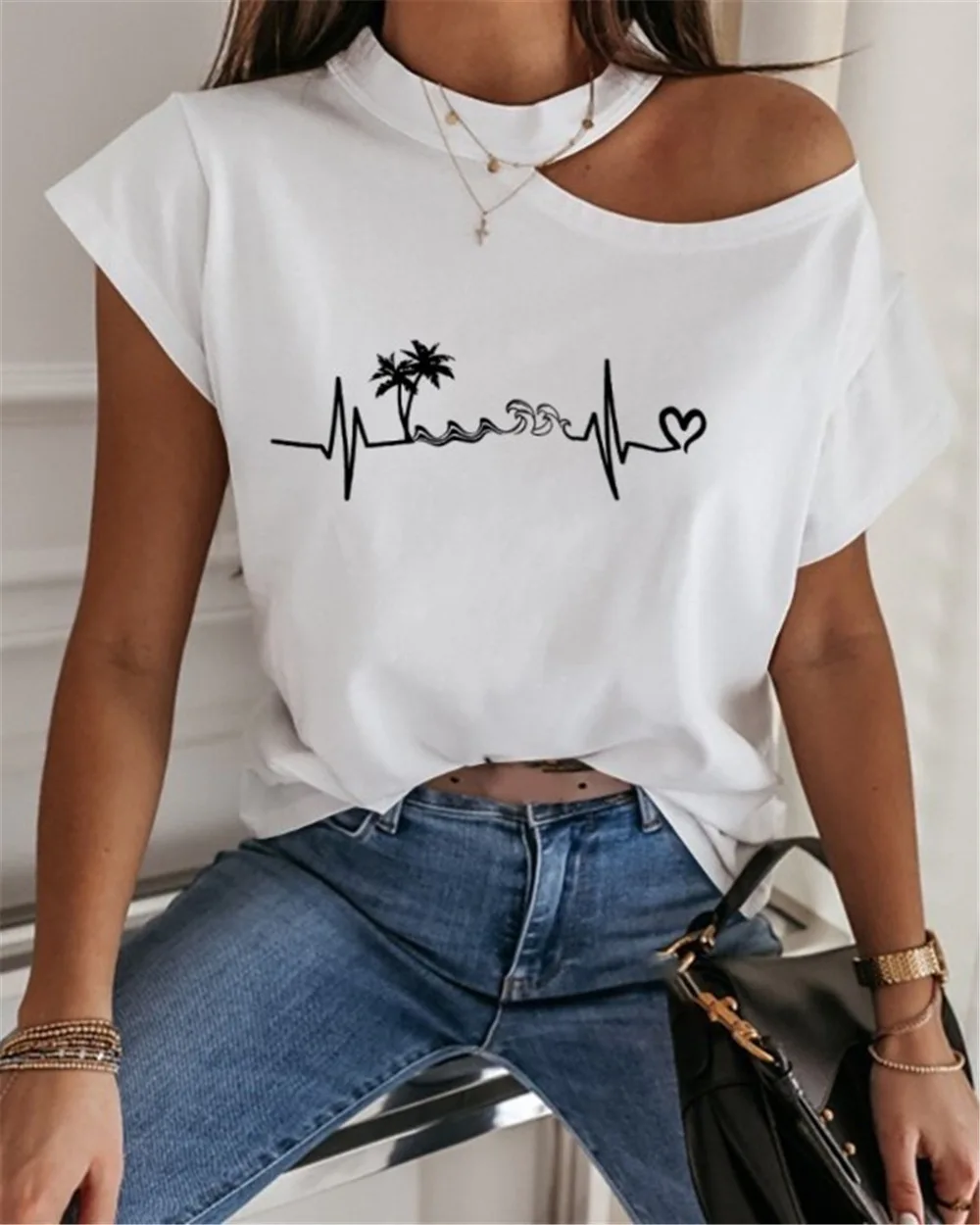 casual printed top off shoulder short sleeved t-shirt women's clothing shirt wholesale
casual printed top off shoulder short sleeved t-shirt women's clothing shirt wholesale