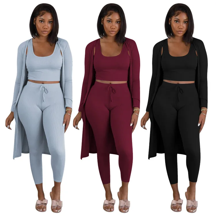 Autumn Clothing Women Solid Color Ribbed Vest with Bodycon Pants 3 Piece Woman Cardigan Set, As picture
Autumn Clothing Women Solid Color Ribbed Vest with Bodycon Pants 3 Piece Woman Cardigan Set, As picture