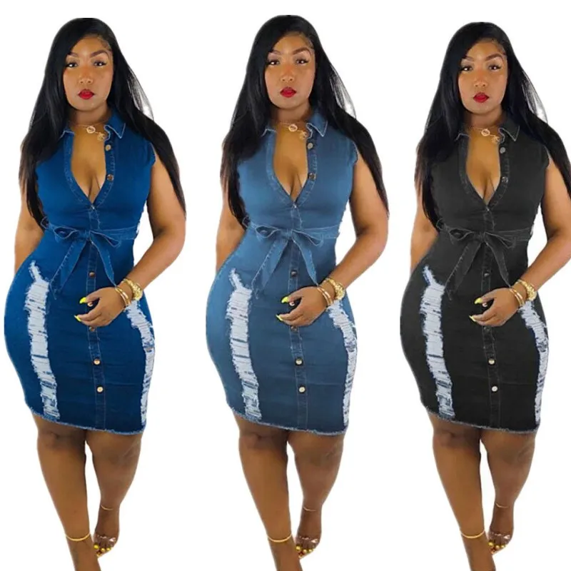 S-5XL Hole Plus Size Bodycon Dress Women Sexy Sleeveless Casual Buttons Club Jeans Denim Dresses Ladies
S-5XL Hole Plus Size Bodycon Dress Women Sexy Sleeveless Casual Buttons Club Jeans Denim Dresses Ladies