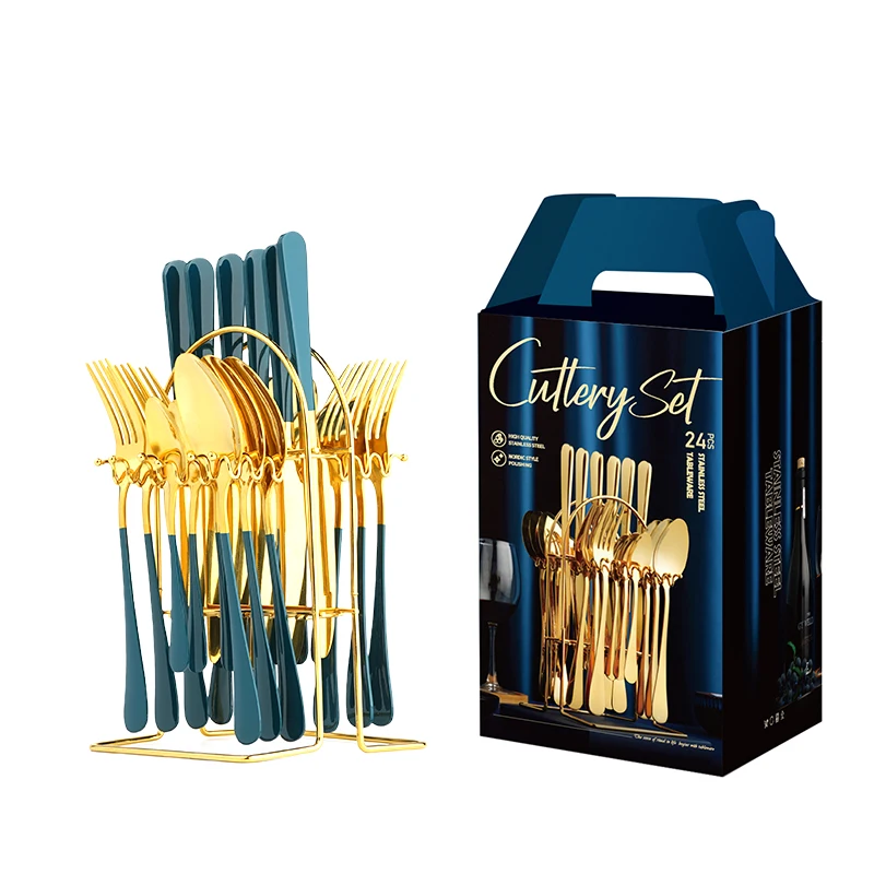 Utensils Flatware Set Stainless Steel Gold Plated 24pcs with Holder Cutlery Set for Gift
Utensils Flatware Set Stainless Steel Gold Plated 24pcs with Holder Cutlery Set for Gift