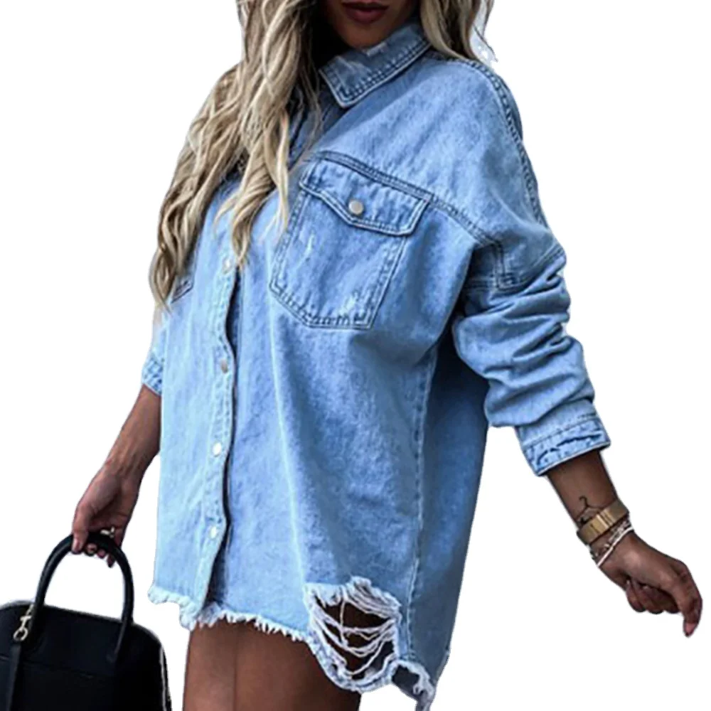 Tassel Long Baggy Blue Winter Destroyed Sleeve Top Woman Shirt Hot Jeans Denim Women Ripped Jean Jackets For Ladies
Tassel Long Baggy Blue Winter Destroyed Sleeve Top Woman Shirt Hot Jeans Denim Women Ripped Jean Jackets For Ladies