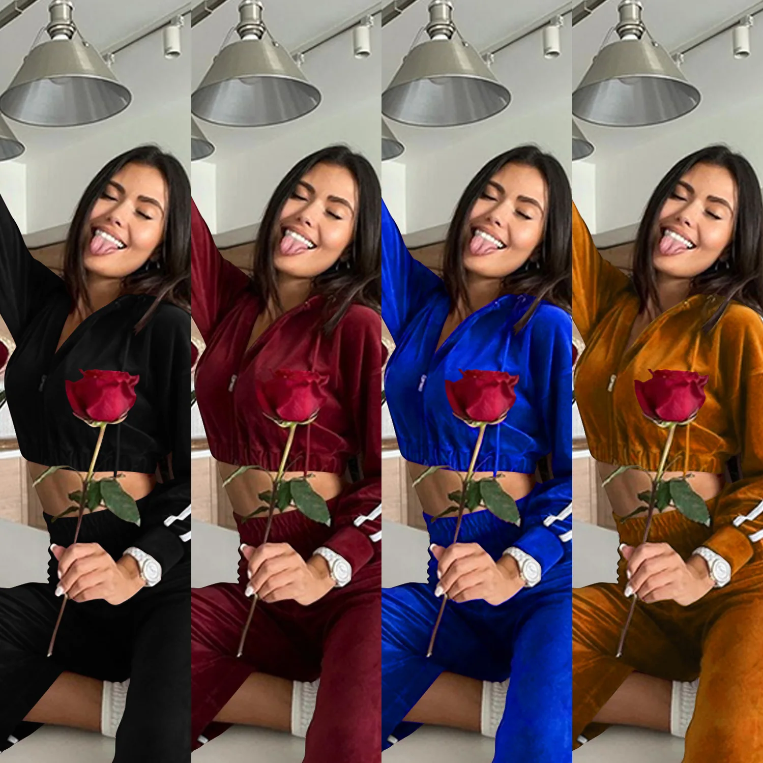 Winter Women Velvet Matching Sets Clothes Two Piece Pants Set Crop Coats Jackets Velour 2 Piece Set Women Joggers Pants Outfits
Winter Women Velvet Matching Sets Clothes Two Piece Pants Set Crop Coats Jackets Velour 2 Piece Set Women Joggers Pants Outfits