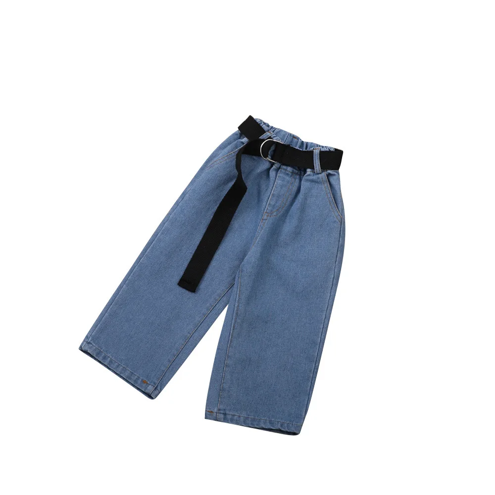 

Children's wear children's baggy jeans autumn baby neutral wide-legged pants seven-point pants