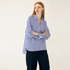 Spring and autumn loose long sleeved shirt striped blouse for women