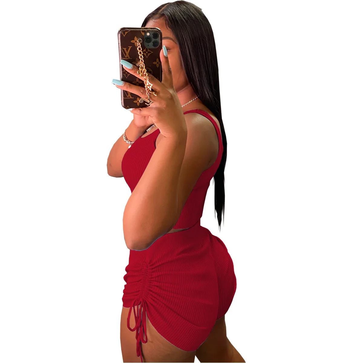 Summer 2021 Eight colors summer rib knit tank top 2 piece shorts set women clothing, Picture shows
Summer 2021 Eight colors summer rib knit tank top 2 piece shorts set women clothing, Picture shows