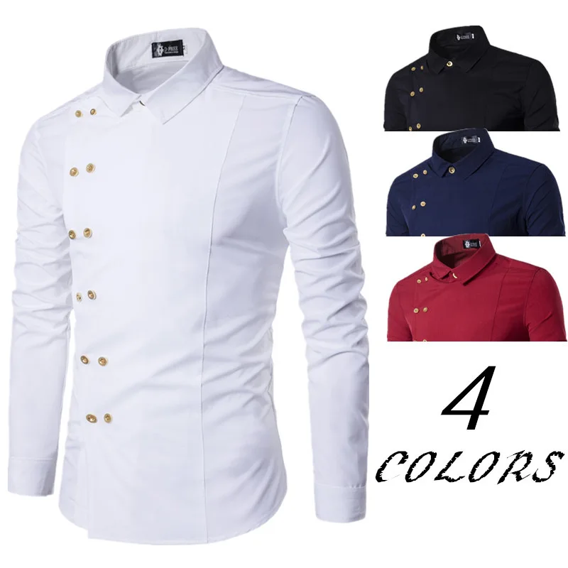 Spring Shirts Men Personality Oblique Button Irregular Double Breasted Men Long Sleeve Camisa Masculina Male Slim Fit Shirt
Spring Shirts Men Personality Oblique Button Irregular Double Breasted Men Long Sleeve Camisa Masculina Male Slim Fit Shirt