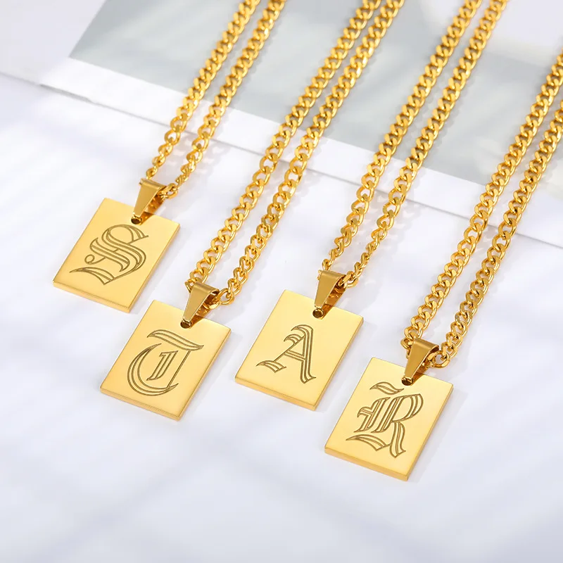 

MICCI Wholesale Custom Stainless Steel Jewelry 18K Gold Plated 26 Alphabet Initial Letter Old English Pendant Necklace, Gold color