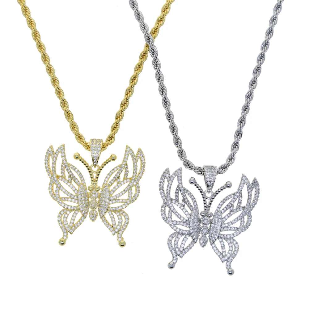 High Quality animal jewelry iced out bling 5A Cubic Zirconia CZ Butterfly Pendant women charm Rope Chain Necklaces, Customized
High Quality animal jewelry iced out bling 5A Cubic Zirconia CZ Butterfly Pendant women charm Rope Chain Necklaces, Customized