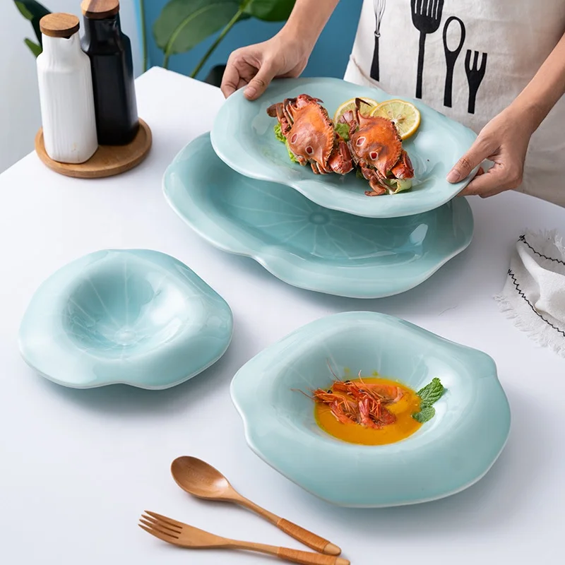 Ceramic plate creative lotus leaf flat ware hotel restaurant specialty plate deep plates Internet sensation wholesale
Ceramic plate creative lotus leaf flat ware hotel restaurant specialty plate deep plates Internet sensation wholesale