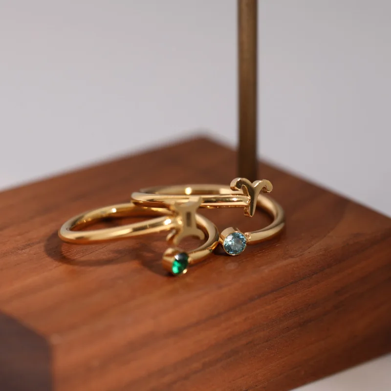 New Design Stainless Steel Vacuum Plating 18k Gold Zodiac Sign Ring Colorful Zircon Month Stone Women Open Ring For Gift
New Design Stainless Steel Vacuum Plating 18k Gold Zodiac Sign Ring Colorful Zircon Month Stone Women Open Ring For Gift