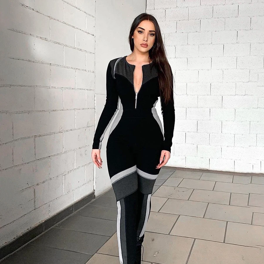 New Arrivals 2021 Long Sleeve jumpsuits Skinny O-Neck Patchwork Zipper Bodycon Jumpsuit For Women
New Arrivals 2021 Long Sleeve jumpsuits Skinny O-Neck Patchwork Zipper Bodycon Jumpsuit For Women