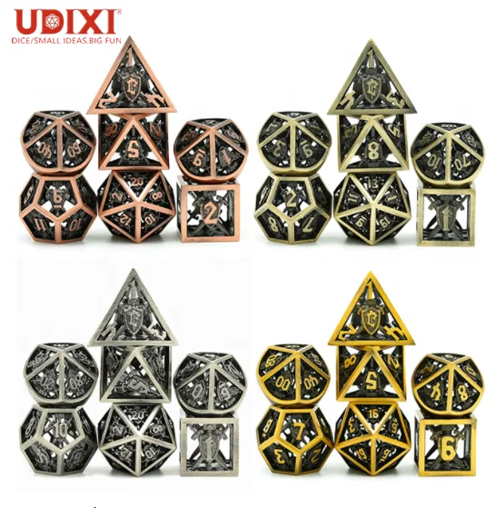 

Retro Hollow Shield Metal Polyhedral Dice for DND RPG MTG Board or Card Games Dungeons and Dragons High Quality Dice Set, 4 color