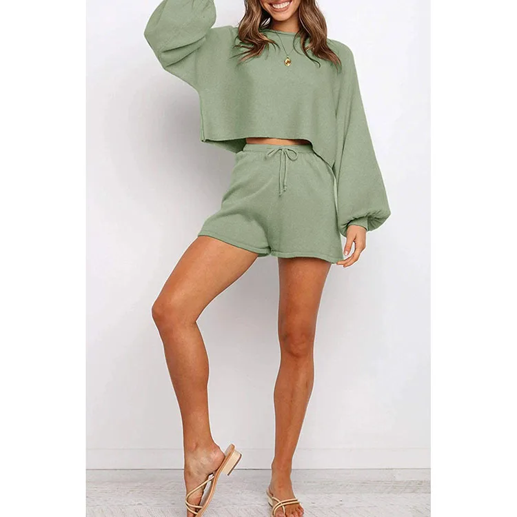 Women's 2 Piece Knit Outfits Puff Sleeve Crop Top Shorts Sweater Sweatsuit knitted ribbed two piece set
Women's 2 Piece Knit Outfits Puff Sleeve Crop Top Shorts Sweater Sweatsuit knitted ribbed two piece set