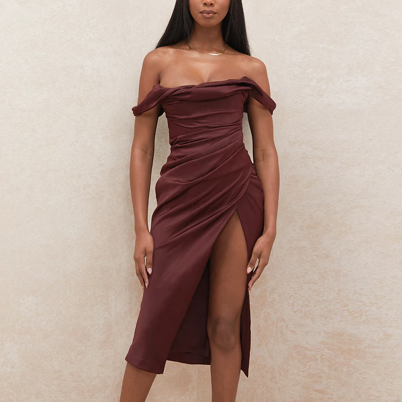 Two Ways To Wear Satin Dresses Women Can Off Shoulder High Split Hem Sexy Dress Lady Elegant Club Party Dress, Wine
Two Ways To Wear Satin Dresses Women Can Off Shoulder High Split Hem Sexy Dress Lady Elegant Club Party Dress, Wine