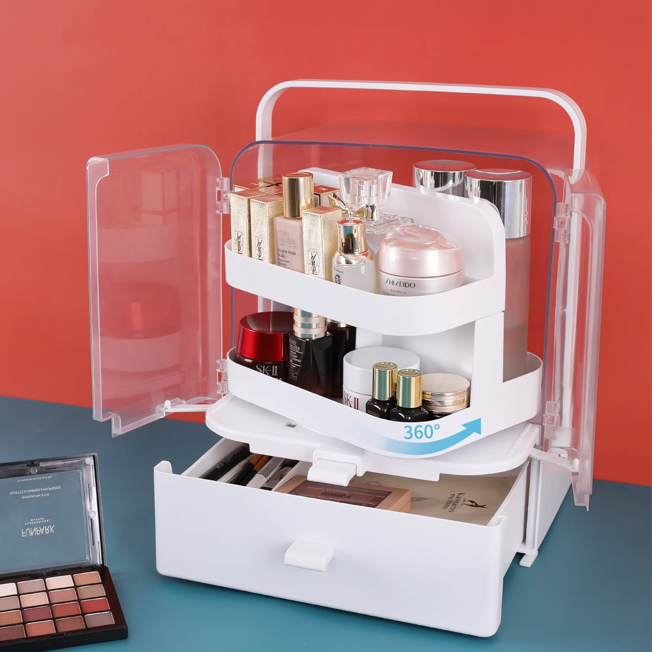 Haixin new product Display Make up Organizer Portable cosmetic case make-up box, White 
Haixin new product Display Make up Organizer Portable cosmetic case make-up box, White