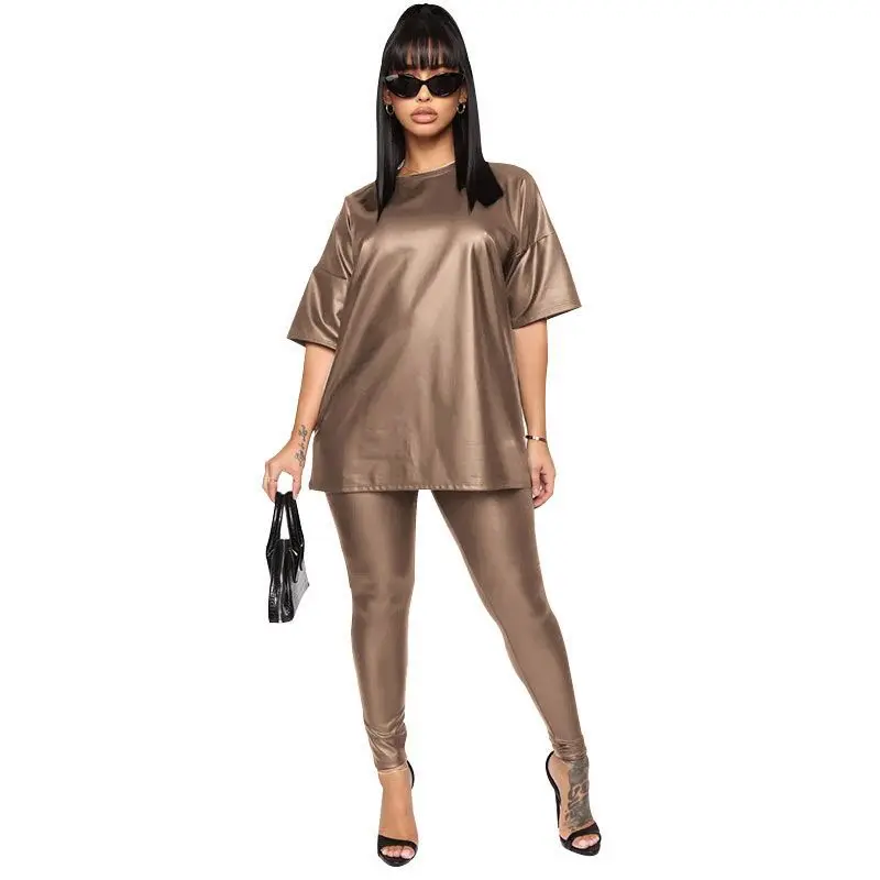 Plus Size 2 Piece Set Women Plain faux leather pencil pants Pants Sets Women Short Sleeve Sets
Plus Size 2 Piece Set Women Plain faux leather pencil pants Pants Sets Women Short Sleeve Sets