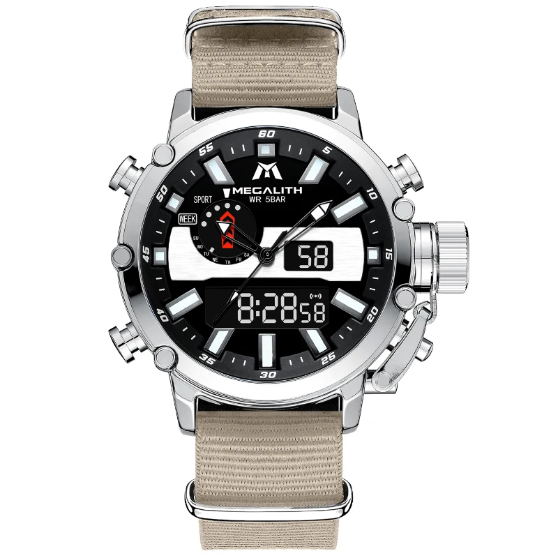 Business Megalith Man Trendy Chronograph Digital-analogue Movement Nylon Band Quartz Watches
Business Megalith Man Trendy Chronograph Digital-analogue Movement Nylon Band Quartz Watches