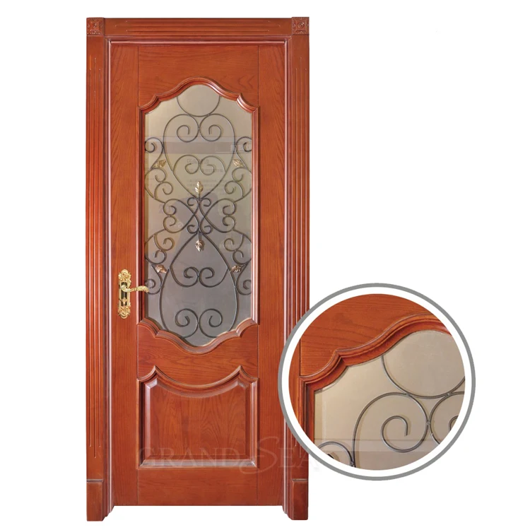 Interior bedroom craving solid wood door with glass insert design