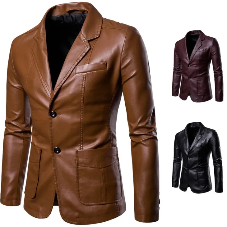 hb11027a new autumn and winter 2019 men's slim lapels PU suit jacket, Black, burgundy, khaki
hb11027a new autumn and winter 2019 men's slim lapels PU suit jacket, Black, burgundy, khaki