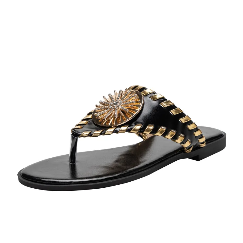 2021 New fashion metal decorative ladies flip-flops flat non-slip girls sandals PU material hot selling ladies slippers, Customized color
2021 New fashion metal decorative ladies flip-flops flat non-slip girls sandals PU material hot selling ladies slippers, Customized color