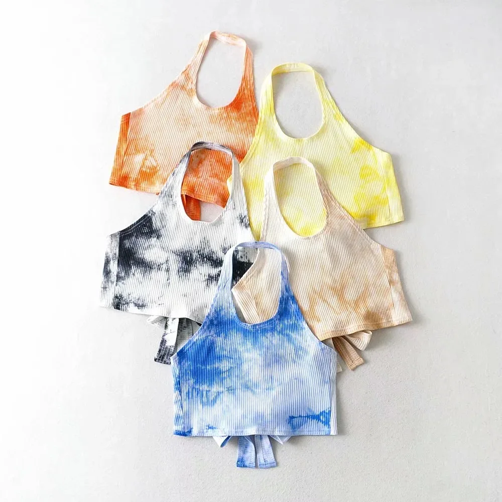 High Quality Rib Knit Backless Color Tie Back Tie Dye Knot Halter Top Women Casual Hip Hop, Black blue khaki orange yellow
High Quality Rib Knit Backless Color Tie Back Tie Dye Knot Halter Top Women Casual Hip Hop, Black blue khaki orange yellow