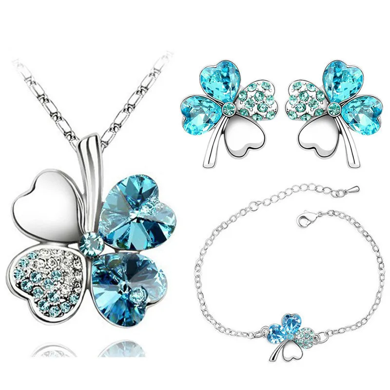 Austria Crystal Rhinestone Clover Pendant Necklace Earring Bracelet Set Women Party Jewelry Set
Austria Crystal Rhinestone Clover Pendant Necklace Earring Bracelet Set Women Party Jewelry Set