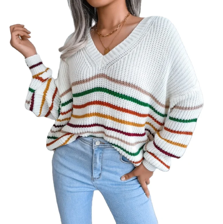 Fashion Hot Women Rainbow Stripes V-neck Oversize Knitted Top Casual Colorful Autumn Sweater, Picture showed
Fashion Hot Women Rainbow Stripes V-neck Oversize Knitted Top Casual Colorful Autumn Sweater, Picture showed