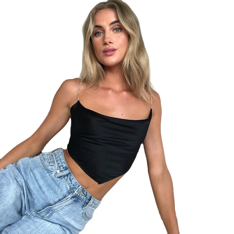new sexy slim-fitting vest with diamond chain sling back strap sweat vest women, Black
new sexy slim-fitting vest with diamond chain sling back strap sweat vest women, Black