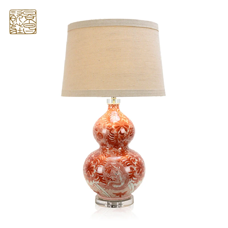 Wholesale Home Decorative Led Desk Lamp Luxury Red Bedroom Ceramic